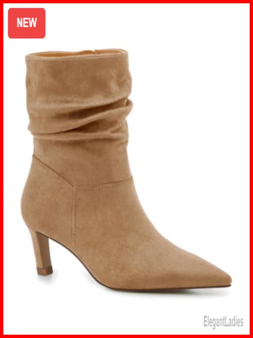 Womens Faux Suede Slouch Ankle Boots Kitten Heel Pointed Toe Zip